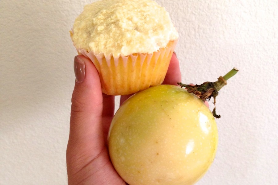 Lemon cupcakes with a lilikoʻi icing twist. Interesting!