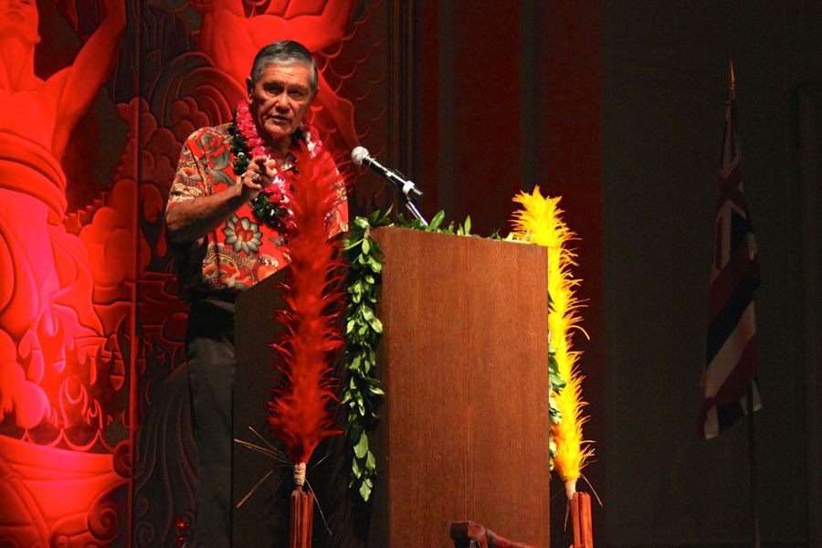 Dr. Michael J. Chun speaks directly to KS Maui students about the importance of one day becoming good and industrious men and women at the 8th Annual Maui Native Hawaiian Chamber of Commerce. Oct. 2, 2014.