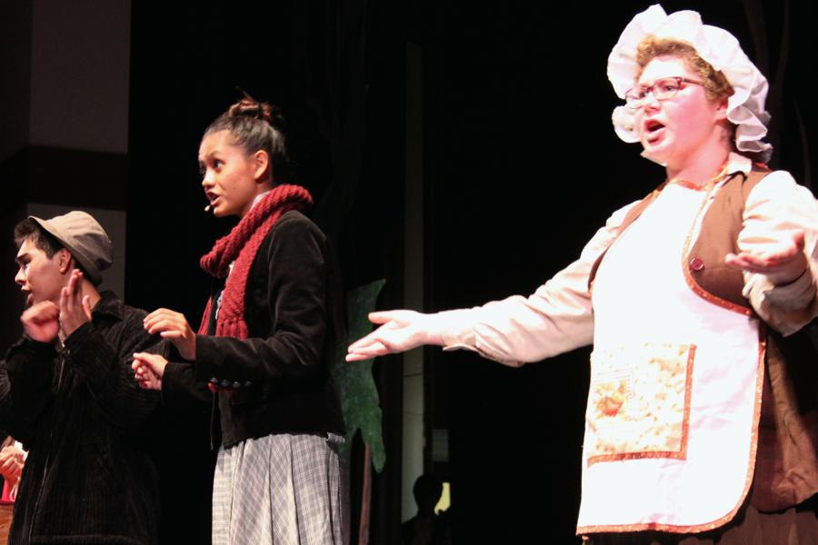Jack, Jack, Jack, head in a sack, says Junior Danaan Mitchell as she scolds her son Jack, played by Tre Cravalho in the Drama Clubs production of Into the Woods opening this weekend at Keōpūolani Hale. The play will run at 7 p.m. Fridays and Saturdays this weekend and next, with additonal 2:00 matinees for the Saturday performances.