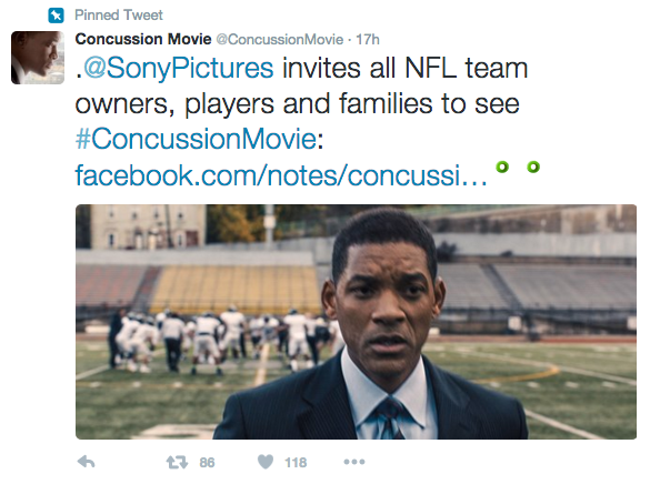 Screenshot of Concussion Movie promotional tweet