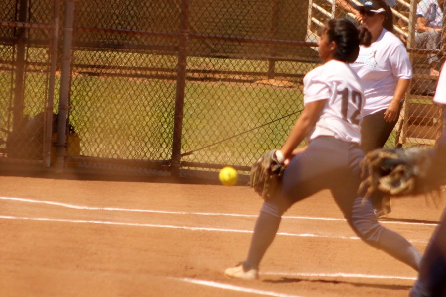 Kaala Corpuz releases a pitch against King Kekaulike on Saturday, April 16, at Patsy Mink field in Kahului.
