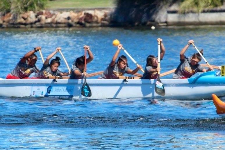 Shayna Tamanaha paddles with a womens crew at the 2016 IVF Vaʻa World Elite and Club Sprints Championships in Queensland, Australia, May 8-15.