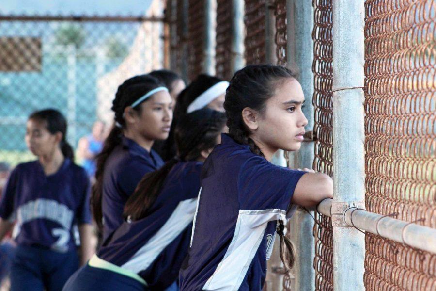 Freshman Jaelyne Navarro focuses on the game during the fifth inning. The Bears won over the Warriors, 13-0, at Patsy Mink Field on Wednesday, Jan. 5, 2016.