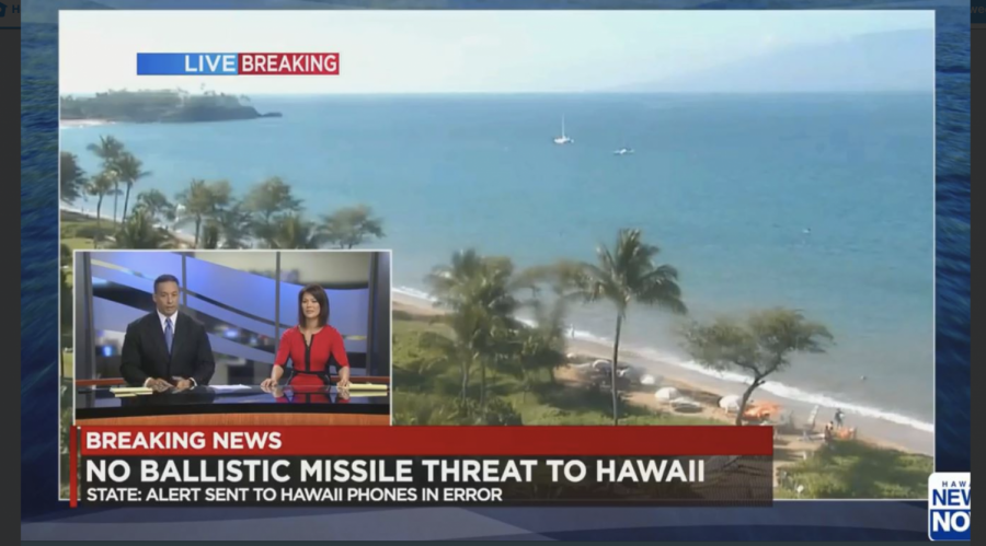 Hawaiʻi News Now promotes their coverage of the false ballistic threat alarm via Twitter after human error resulted in a statewide alert Saturday, Jan. 13, at 8:07 a.m. HST. State agencies were quickly criticized in the social and mainstream media not only for the error itself, but also for the length of time it took to clear it up and the means by which information was communicated to residents.