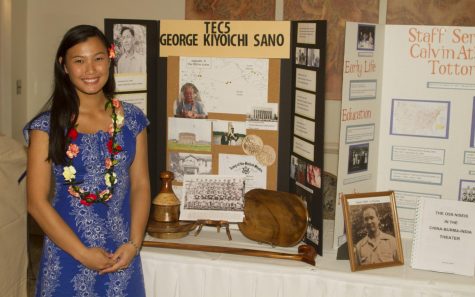 Junior Kayleen Lau shares the research that she did on the life of Nisei soldier George Kiyoichi Sano at a public lecture series, hosted by the Maui Nisei Veterans Memorial Center at the Kahili Golf Course. She completed the research and presentation with the assistance of her adviser, high school librarian Mrs. Ramona Ho.