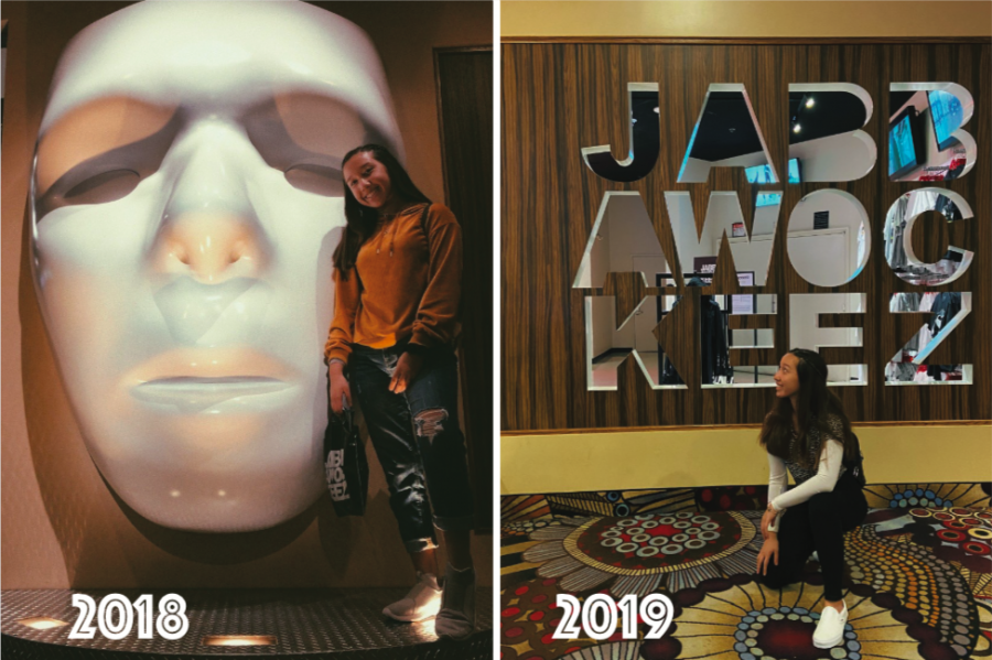 Me at the Jabbawockeez mask and sign at the MGM Grand in Las Vegas. The show entrance is in the merchandise store.
