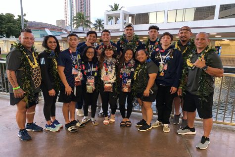 KSM wrestlers and their coaches after the 2020 Texaco/HHSAA Wrestling State Championships held on Feb. 21-22, 2020, at the Neal Blaisdell Arena. Three wrestlers placed in the top five.