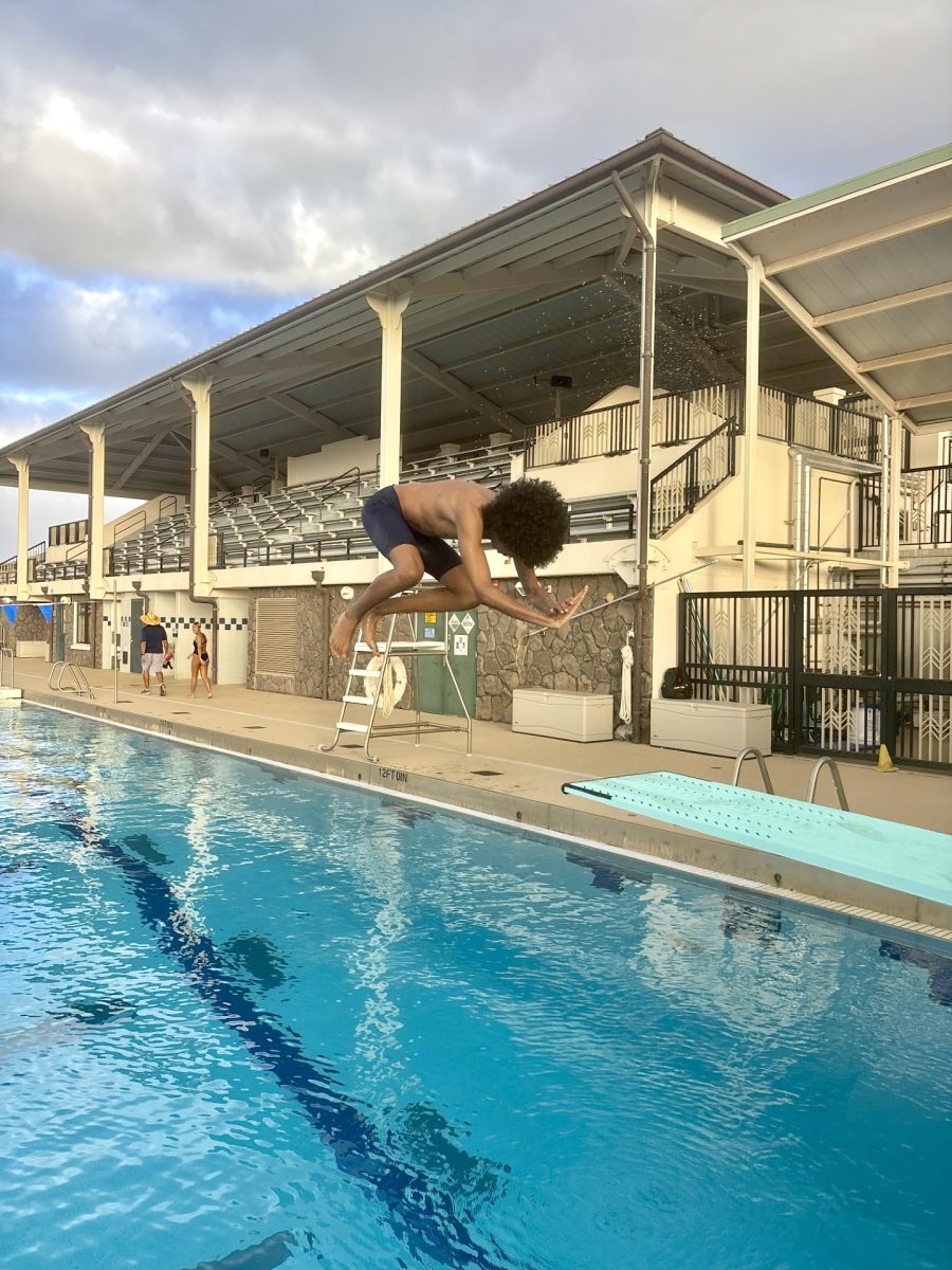 Junior Abou Diallo is caught midair as he practices positioning himself for an inward dive for this weekend's meet, a first outing for the newly formed KS Maui dive team. Photo courtesy of Coach Anthony Venticinque